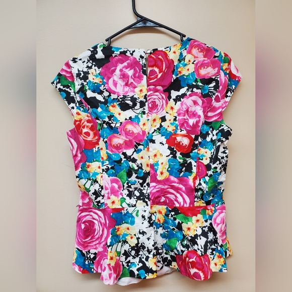 New York and Company Pink Floral Peplum Blouse - Picture 2 of 5